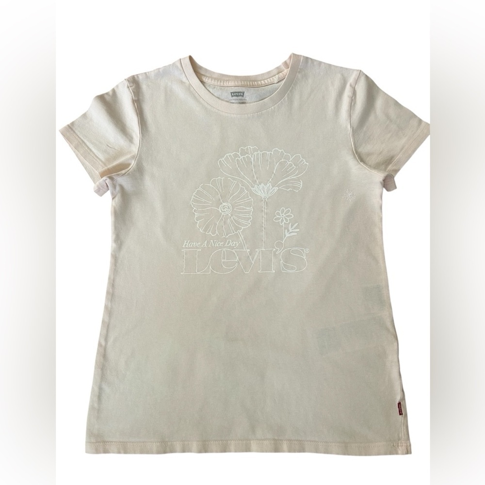 Levi’s Cream Floral Logo Graphic T Shirt Short Sleeve Casual Cotton Tee XXS